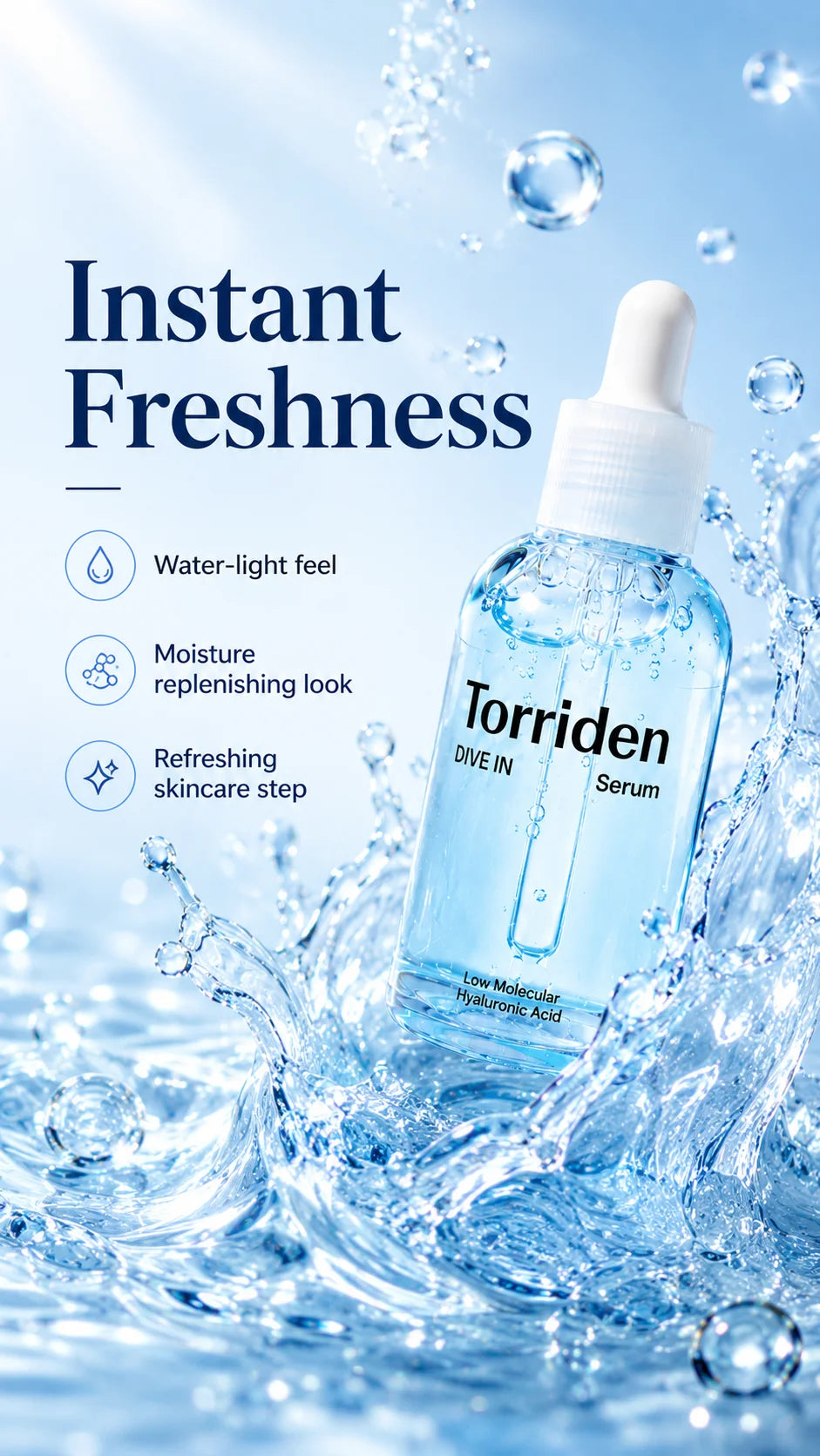 Torriden DIVE-IN Low-Molecular Hyaluronic Acid Serum 50ml,Featherlight,Moisture Retention Aid,Korean Skincare,for Korean Makeup