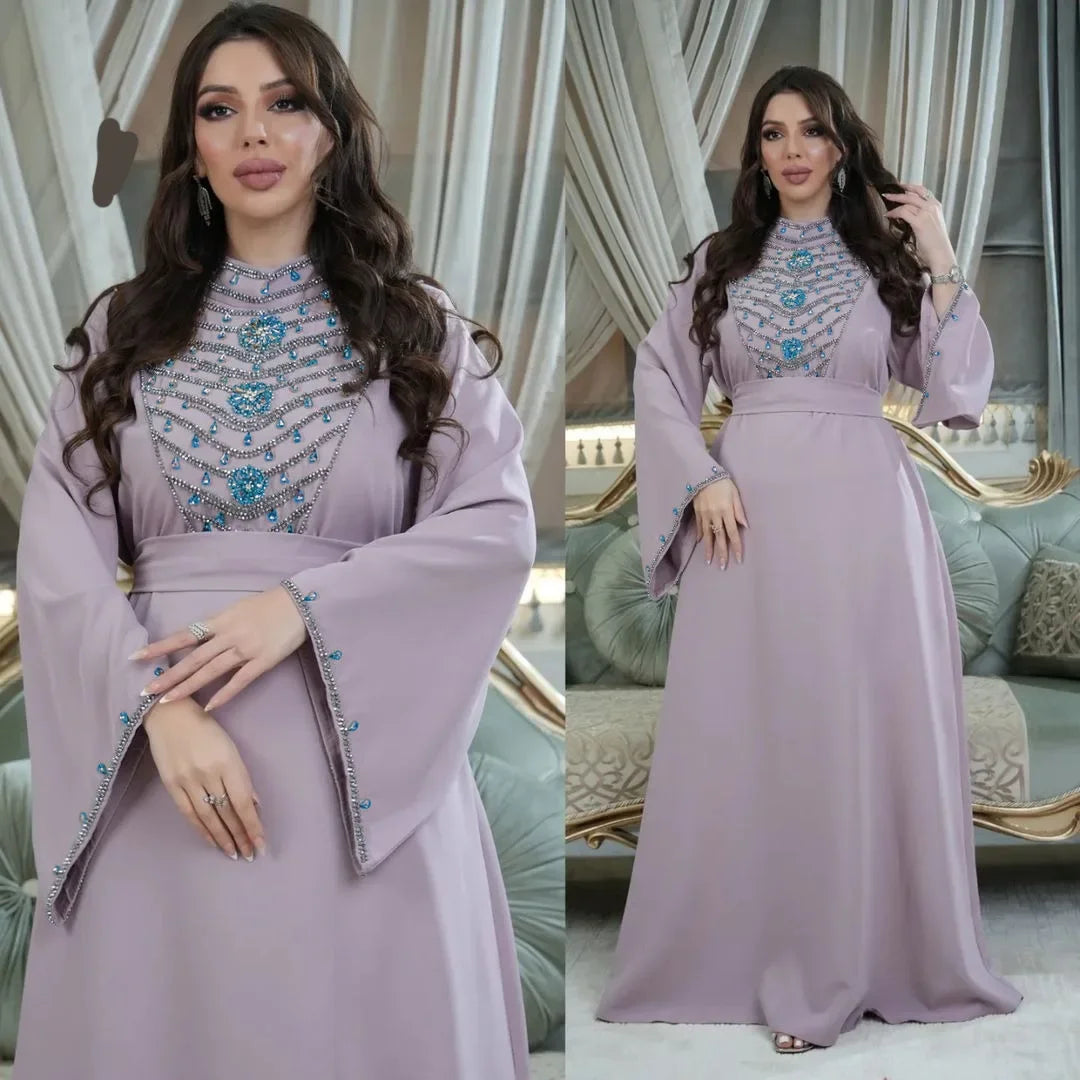 Elegant Dubai Luxury Diamonds Abaya Women Muslim Evening Party Dress Turkey Kaftan Eid Djellaba Ramadan Islam Jalabiya Vestidos