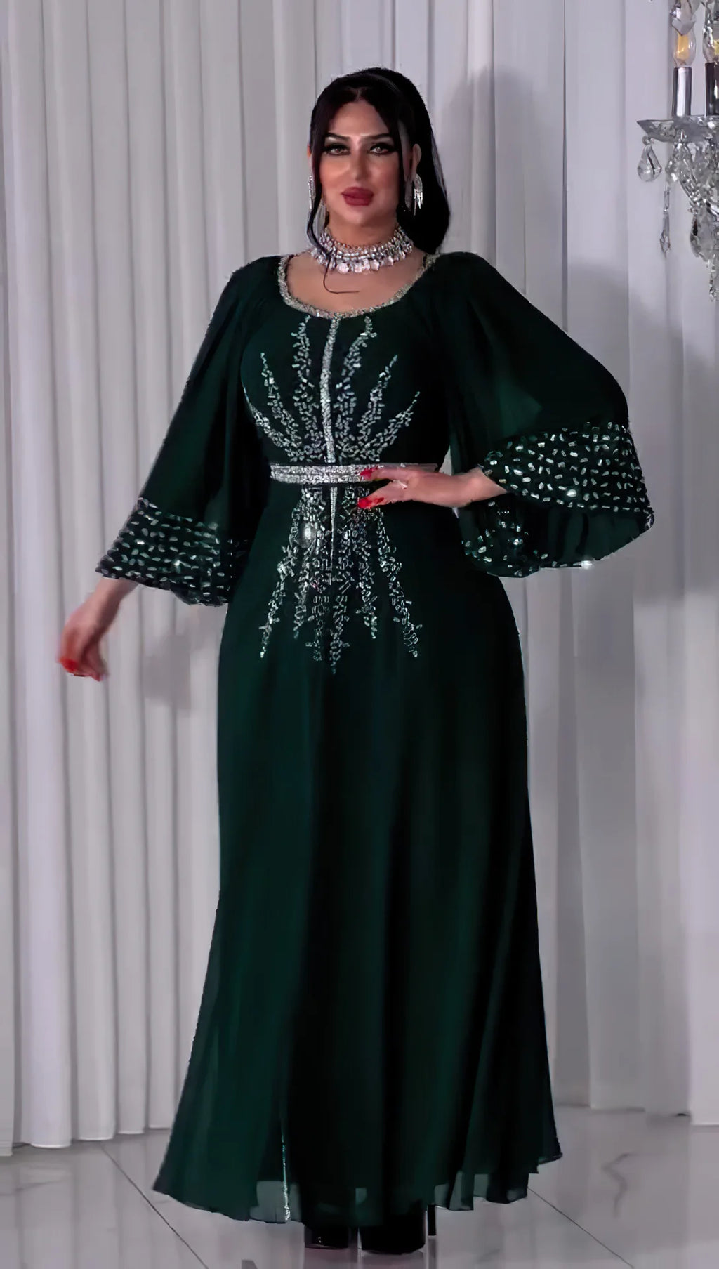 New 2025 Chiffon Diamonds Abayas for Women Luxury Dubai Abaya Turkey Kaftan Muslim Dress Djellaba Jalabiya Caftan Marocain Femme