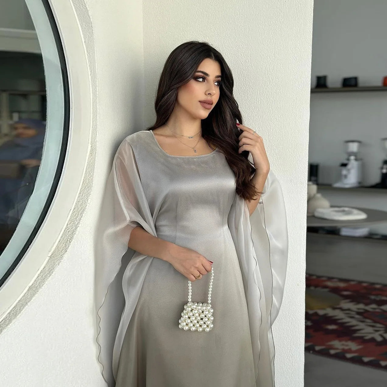 Eid Arab Satin Muslim Party Dress for Women Bat Sleeve Abaya Jalabiya Long Dresses Morocco Kaftan Vestidos Ramadan Gown Robe