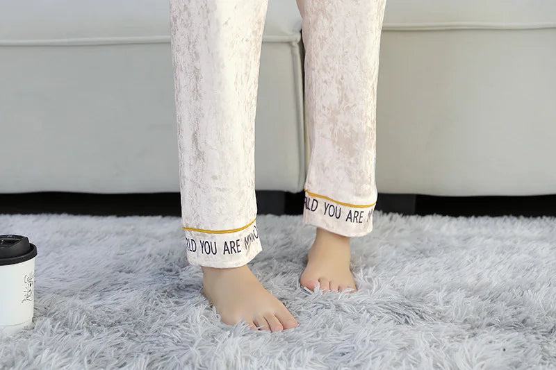 Women Pajama Sets Velvet Pajamas Women's Fall Long-sleeved Set of Women's Senior Fashion Cardigan Models Plus Size Homewear