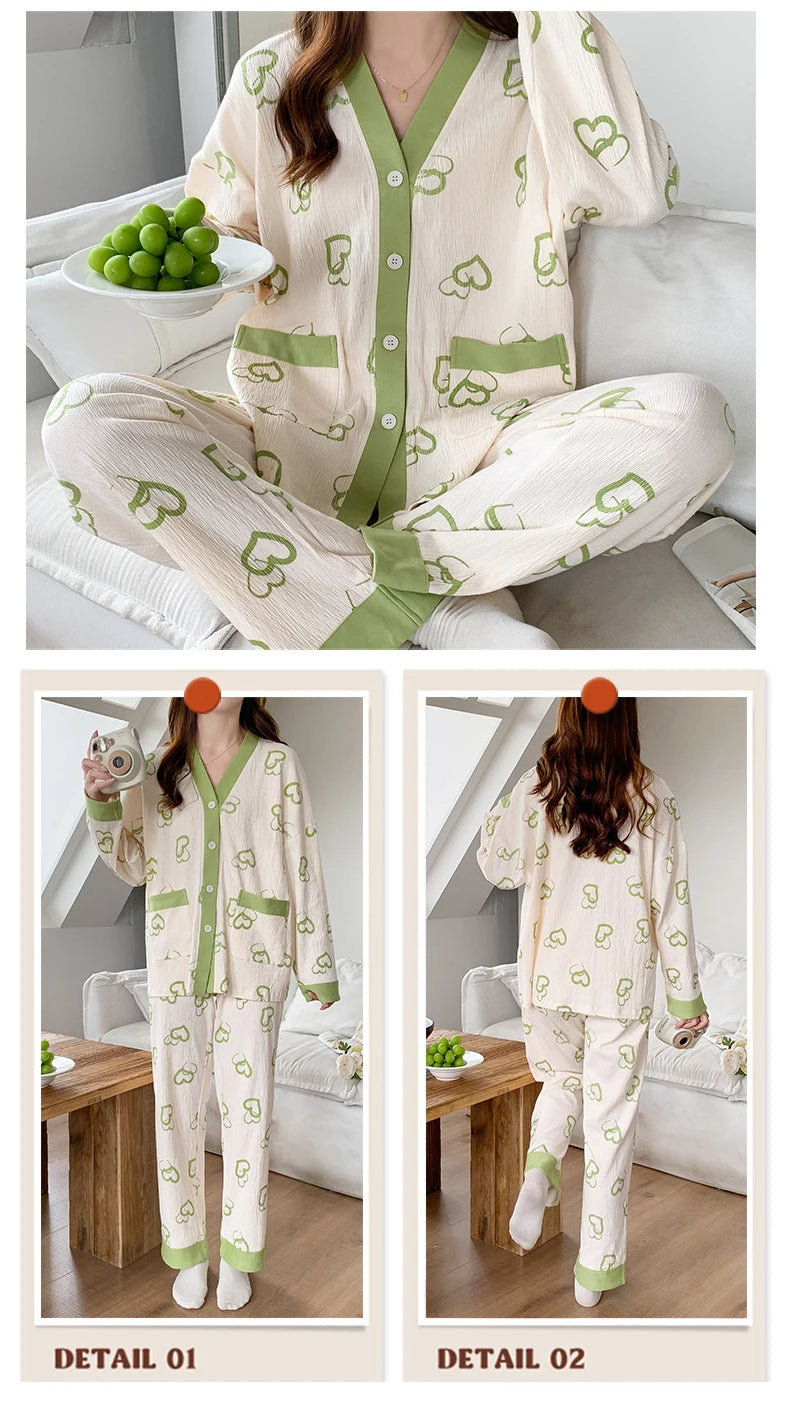 Sexy Pajamas Women's Long-sleeved Cotton Sleepwear Night Gown Home Clothes Pajamas Lounge Wear Loose Suit Home Service