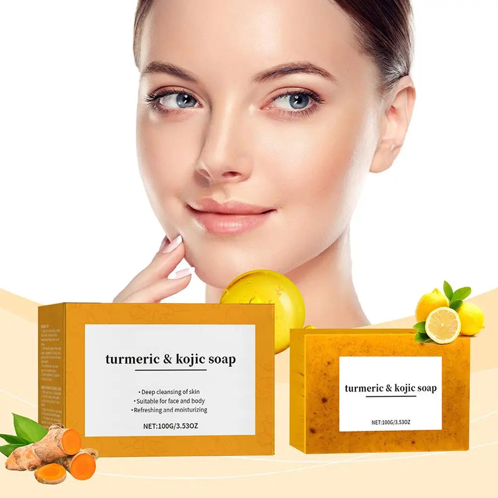 100g Turmeric Hand Made Soap Lemon Kojic Acid Shower and Facial Soap Body Cleansers Brightening Face Soap Tender Skin Care