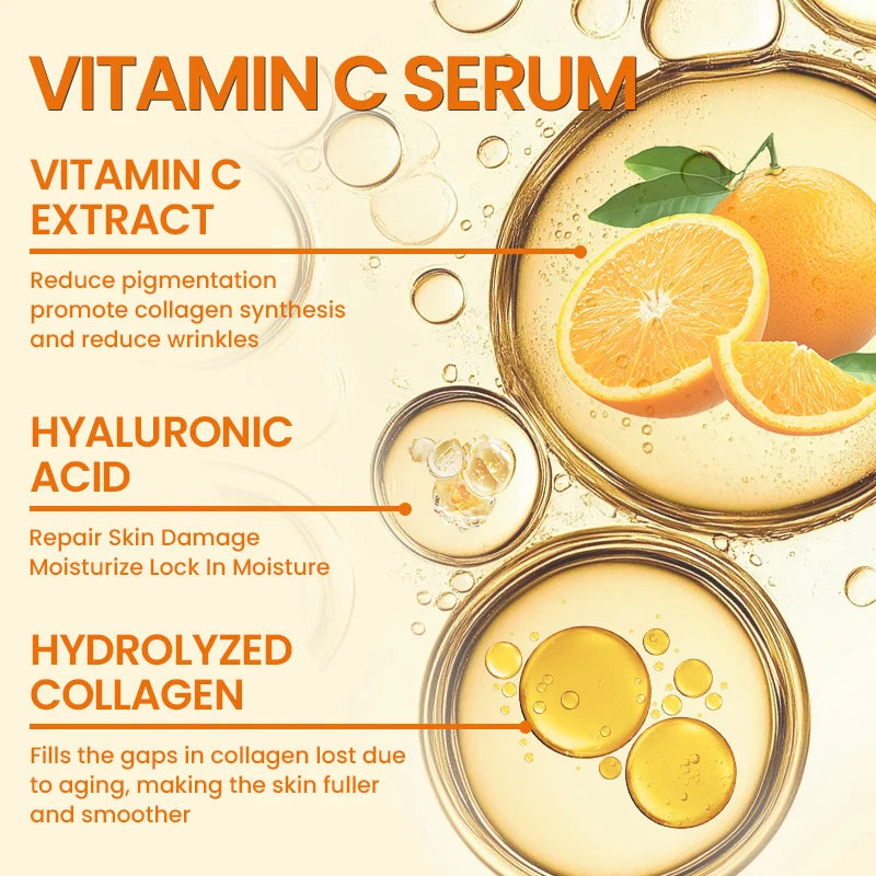 Collagen Vitamin C Facial Serum Hyaluronic Acid Dark Spot Remover Moisturizing Repair Anti-aging Essence Facial Skin Care 30ml