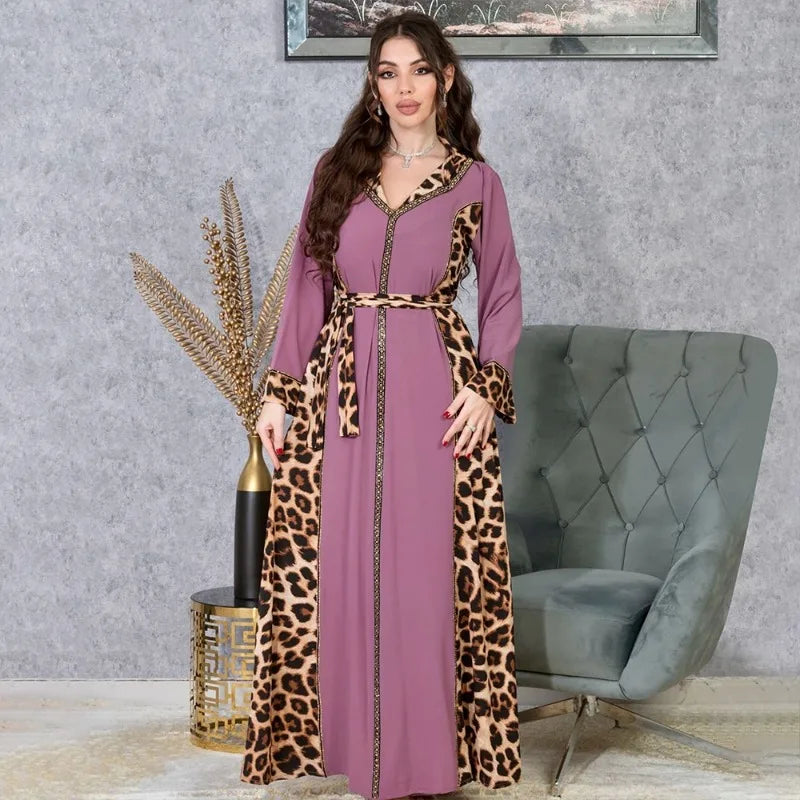 Muslim Abaya Dress Women Dubai Dresses Jalabiya Leopard Print Vestidos Modest Robe Morocco Arab Abayas Kaftan Islam Ramadan