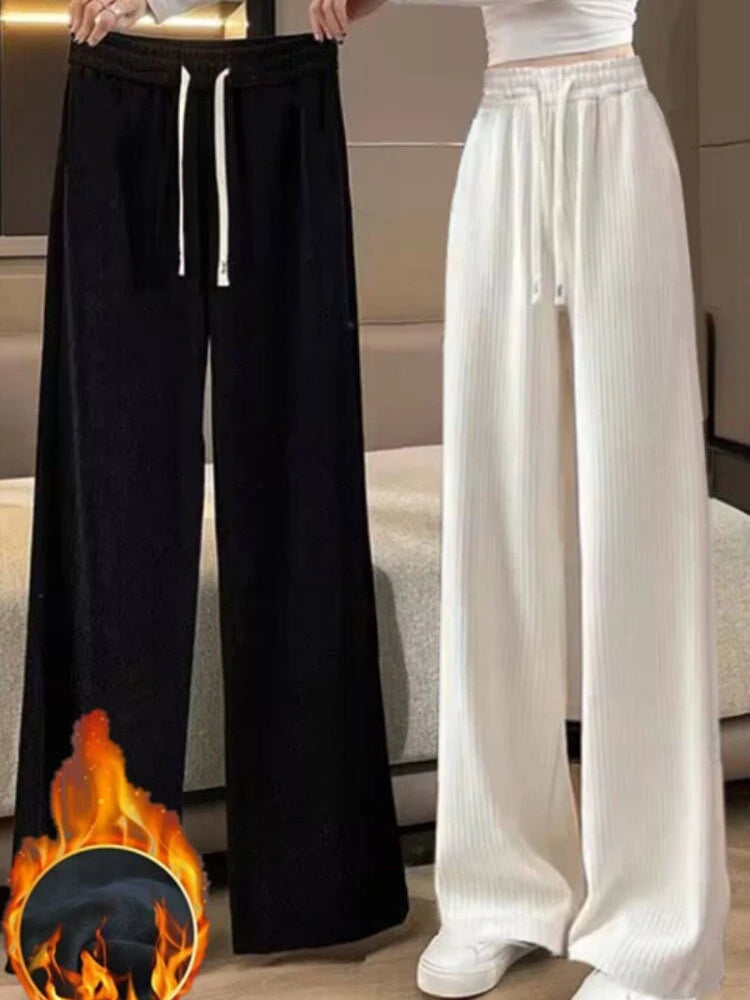 Lamb Velvet Thiened Fce Women's Autumn Winter Casual Pants High Waist Straight Leg Corduroy Trousers Trendy Outerwear
