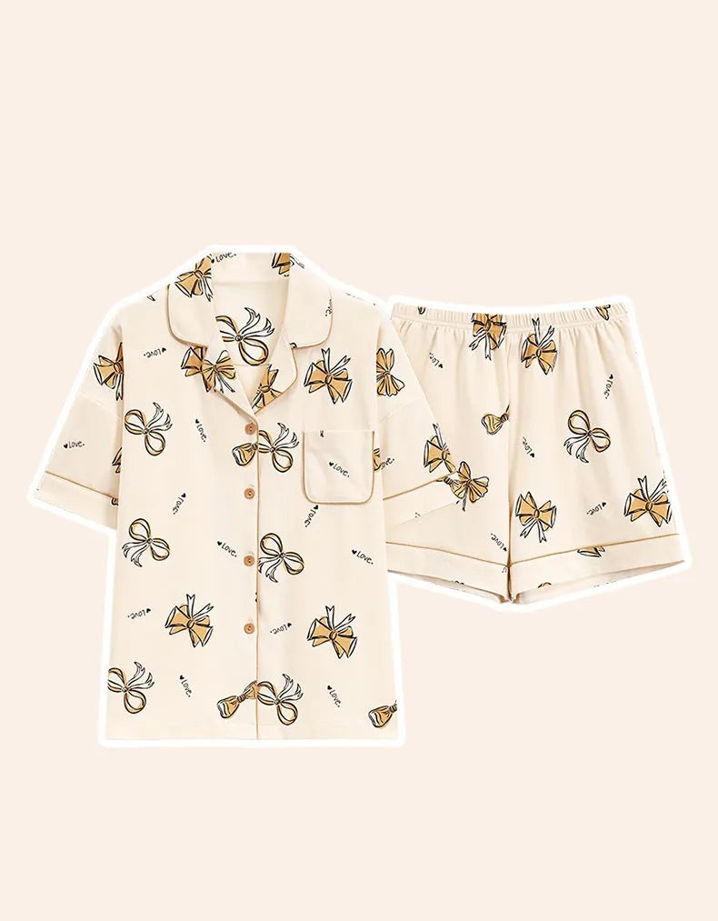 Dropshipping Female Pijamas Cartoon Summer Short Women Pajamas Sleeve Shorts Nightwear Sweet Sleepwear Pyjamas Woman Home Suit