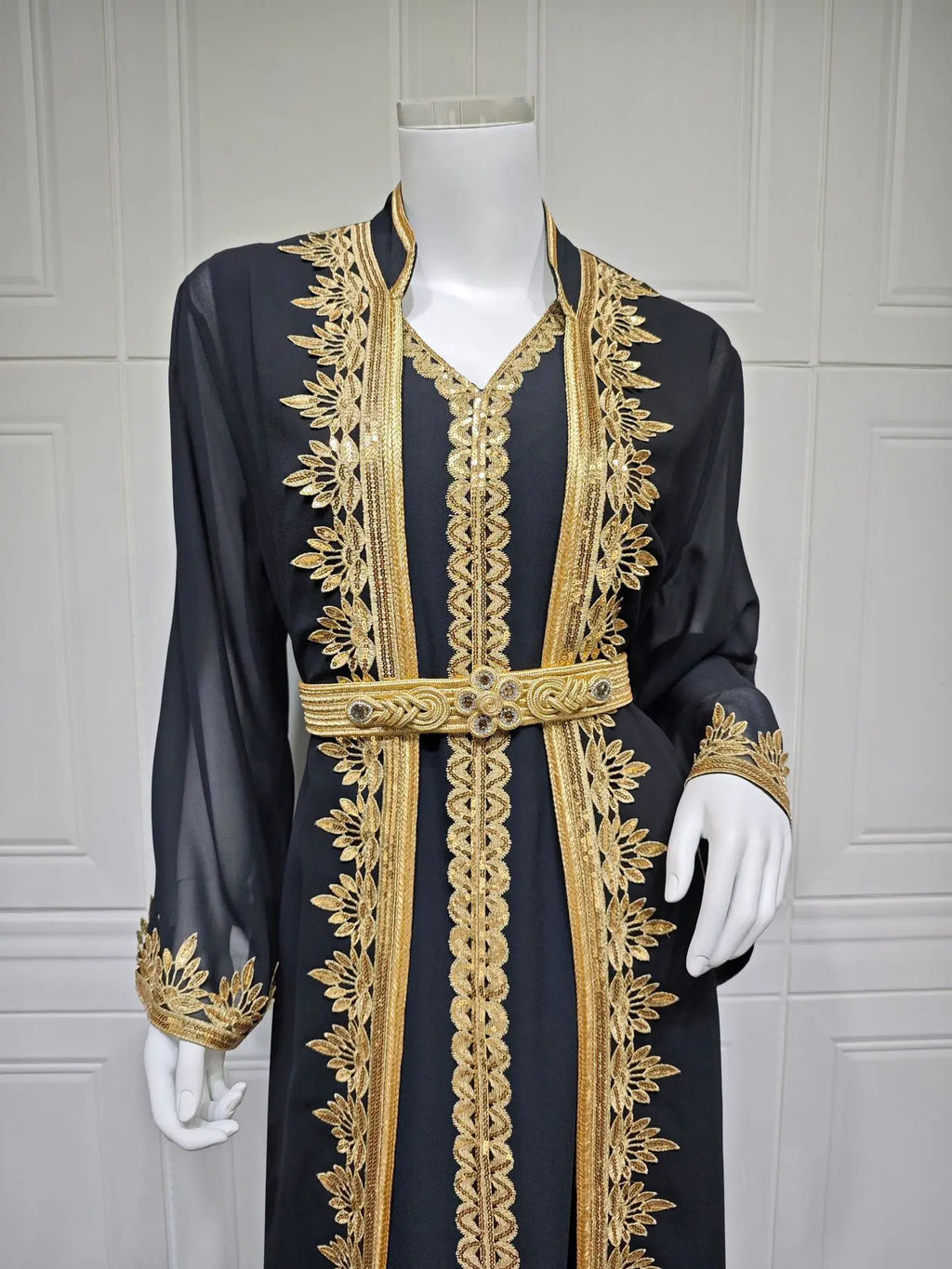 Dress Suit Women Eid Muslim Abaya Party Dresses 2 Piece Sets Embroidery Sashes Ramadan Dubai Kaftan Vestidos Jalabiya Long Robe