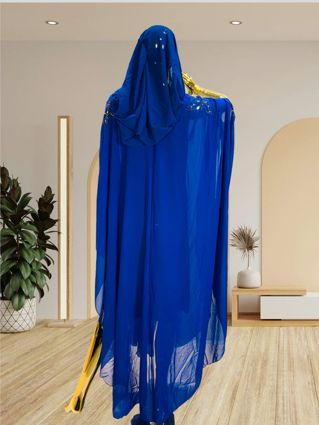 Abaya New Fashion American European Women's Black Blue Loose Hooded Long Sleeve Ankle Length Embroideried Diamond Studded Dress
