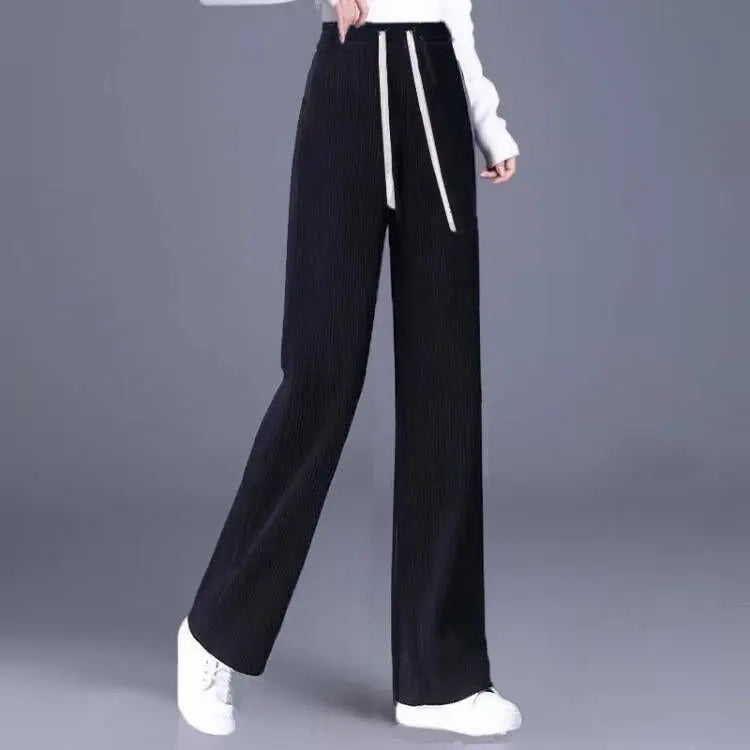 Lamb Velvet Thiened Fce Women's Autumn Winter Casual Pants High Waist Straight Leg Corduroy Trousers Trendy Outerwear