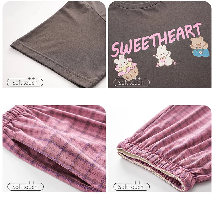 Female Summer Pijamas Short Women Cotton Pajamas Sleeve Shorts Nightwear Sweet Sleepwear Cartoon Pyjamas Woman Home Suit