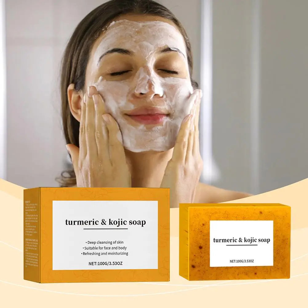 100g Turmeric Hand Made Soap Lemon Kojic Acid Shower and Facial Soap Body Cleansers Brightening Face Soap Tender Skin Care