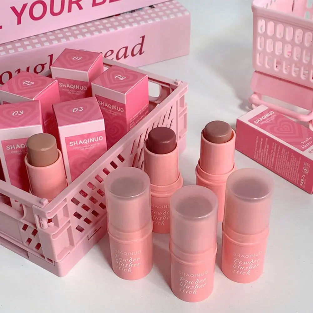 3-in-1Blush Stick Lasting Brightens Facial Cheek Stick Moisturizing Flash Lip Gloss Makeup Lip Gloss Face Rouge