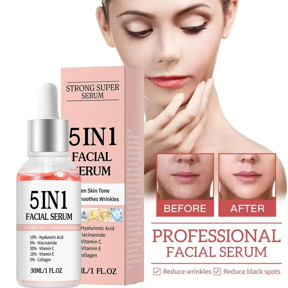5-in-1 Face Serum Hyaluronic Acid, Niacinamide & Vitamin C Hydrating Brightening Serum for Women Skin Tone & Wrinkle Reduction