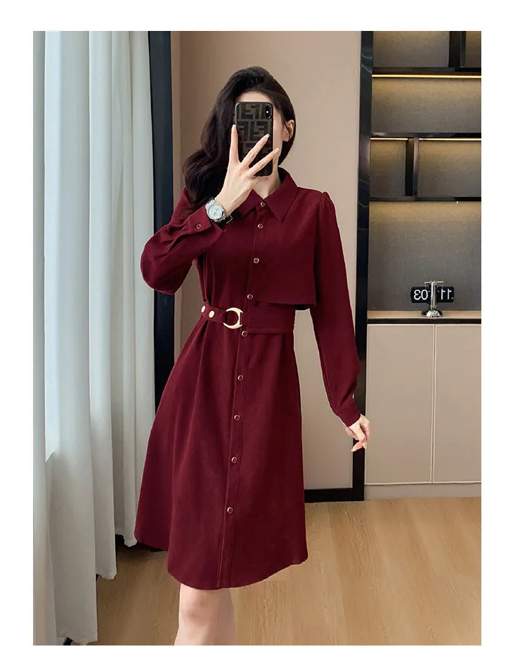 VigoAnne 2025 Woman Solid Long Sleeve Dress Spring Autumn Single Breasted Korean Casual Dresses Lady Evening Party Tight Dress