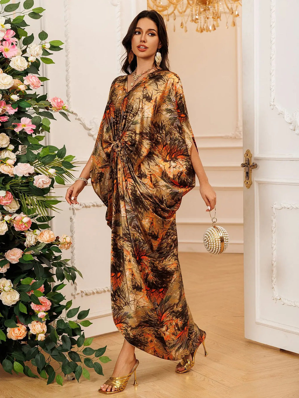 Eid Women Dress Muslim Abaya Print V Neck Party Jalabiya Ramadan Long Dresses Abayas Vestidos Largos Kaftan Arab Long Robe 2025