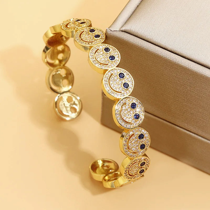 ZAKOL Luxury Shiny Micro-set Cubic Zirconia Round Face C-shaped Open Bracelet for Women Men Gifts Jewelry Accessories