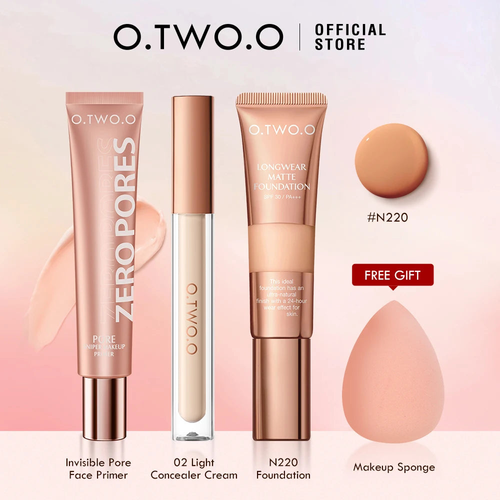 O.TWO.O 4pcs Makeup Set Foundation Cream SPF 30 PA+ Waterproof Brightening Concealer Face Primer Makeup Base Cosmetics