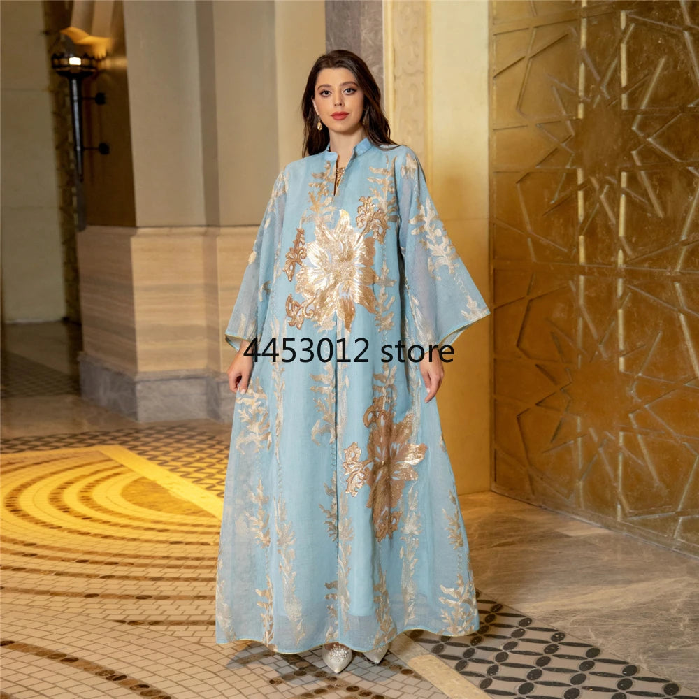 Muslim Abaya Dress Dubai Ramadan Sequins Floral Embroidered Moroccan Caftan Women Evening Gown Eid Djellaba Jalabiya Vestidos
