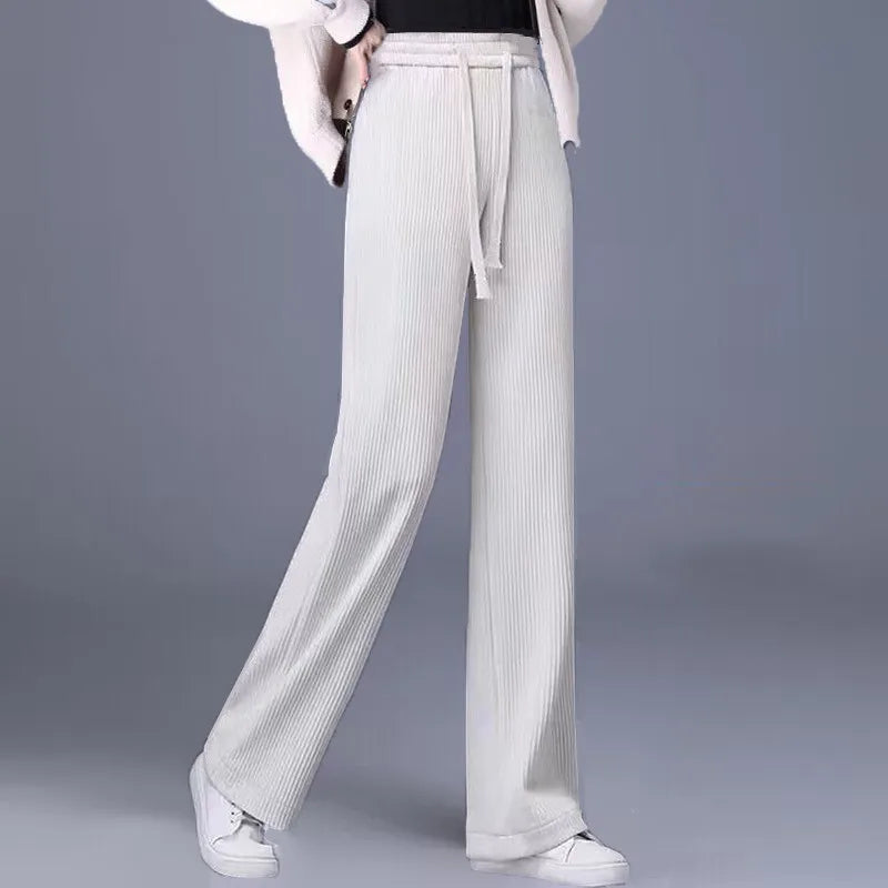 Lamb Velvet Thiened Fce Women's Autumn Winter Casual Pants High Waist Straight Leg Corduroy Trousers Trendy Outerwear