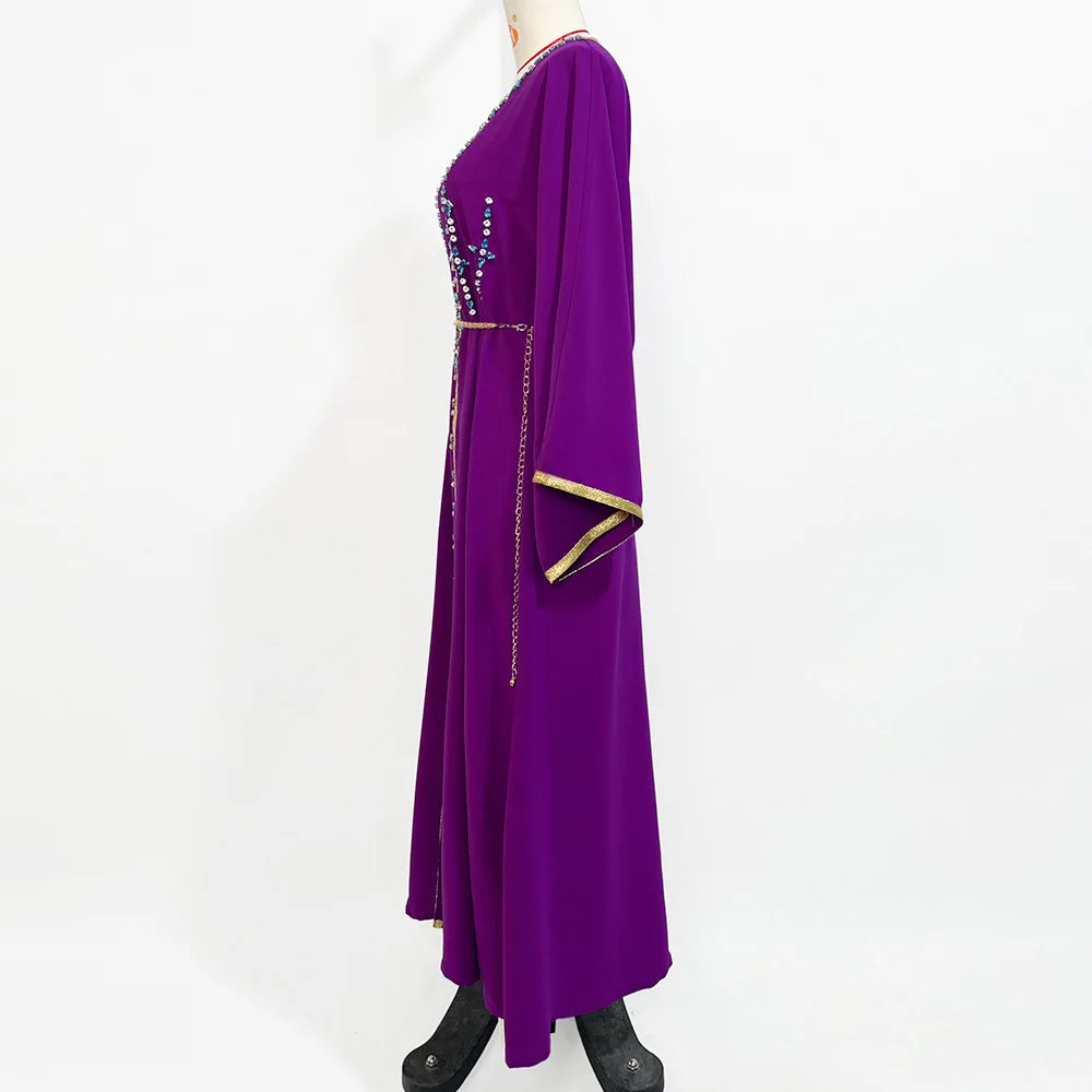 Luxury Diamond Party Dress for Women Robe Muslim Evening Abaya Arab Oman Dubai Moroccan Pakistan Jalabiya Caftan Ramadan Vestido
