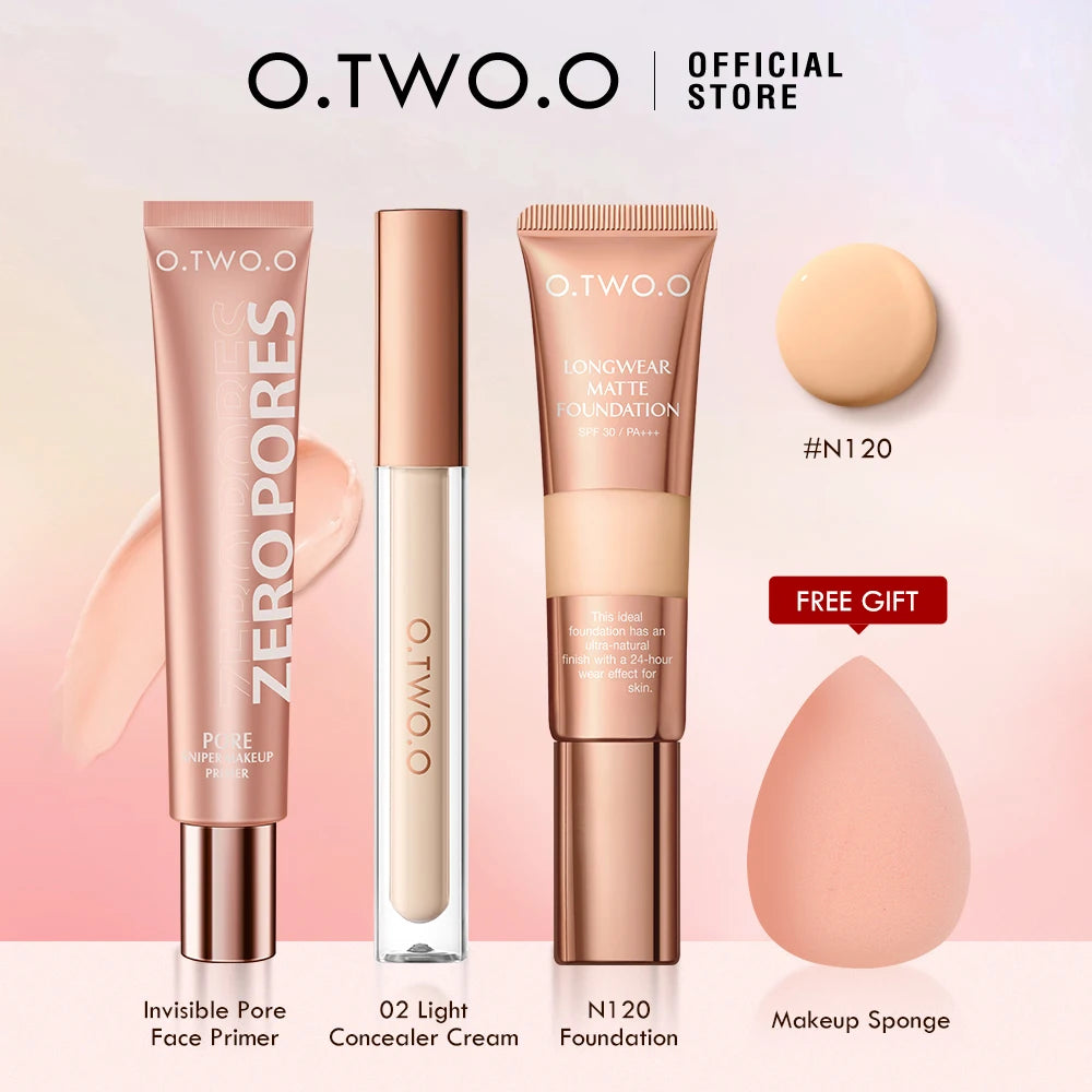 O.TWO.O 4pcs Makeup Set Foundation Cream SPF 30 PA+ Waterproof Brightening Concealer Face Primer Makeup Base Cosmetics