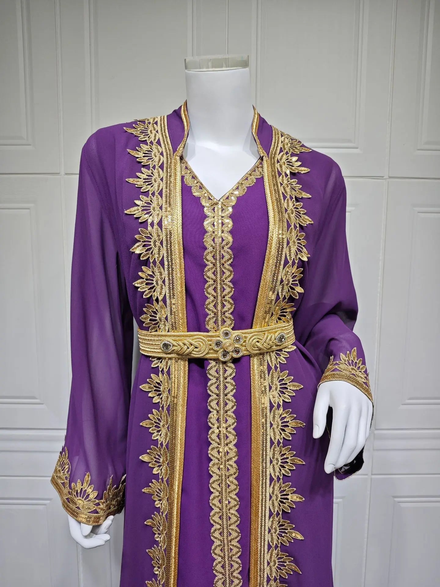 Dress Suit Women Eid Muslim Abaya Party Dresses 2 Piece Sets Embroidery Sashes Ramadan Dubai Kaftan Vestidos Jalabiya Long Robe
