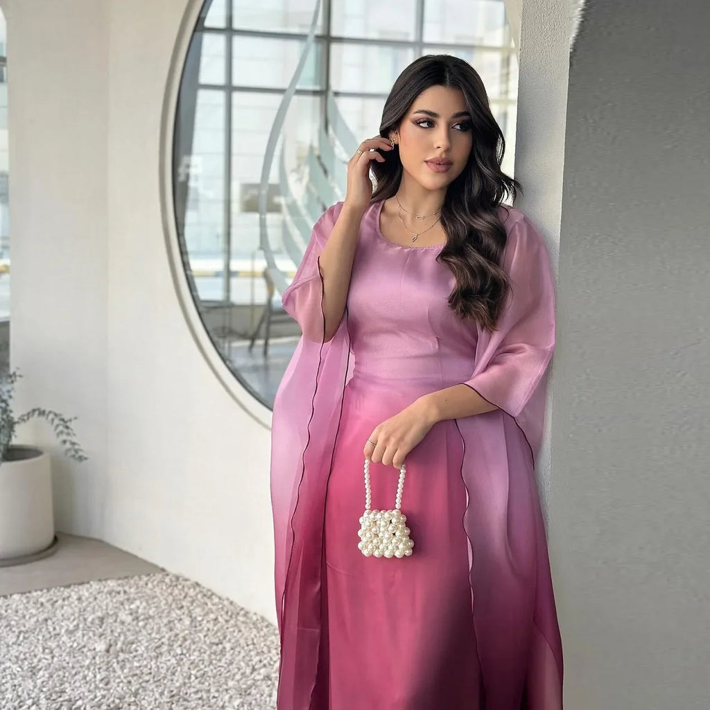 Eid Arab Satin Muslim Party Dress for Women Bat Sleeve Abaya Jalabiya Long Dresses Morocco Kaftan Vestidos Ramadan Gown Robe