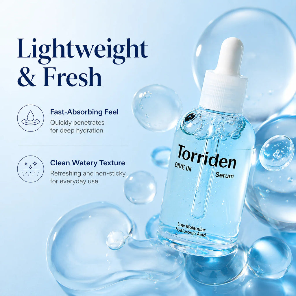 Torriden DIVE-IN Low-Molecular Hyaluronic Acid Serum 50ml,Featherlight,Moisture Retention Aid,Korean Skincare,for Korean Makeup