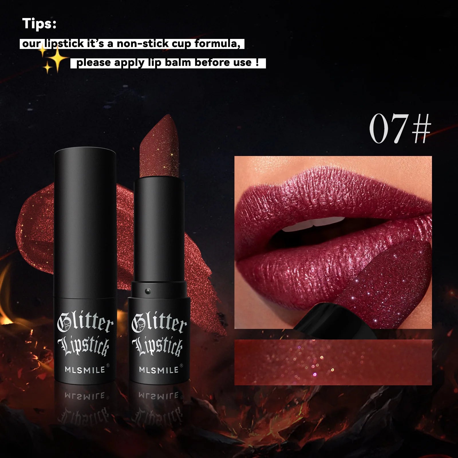 7Colors Glitter Lipstick Waterproof Long Lasting Diamond Pearlescent Metallic Lipstick Black Lipgloss Women Lips Makeup Cosmetic