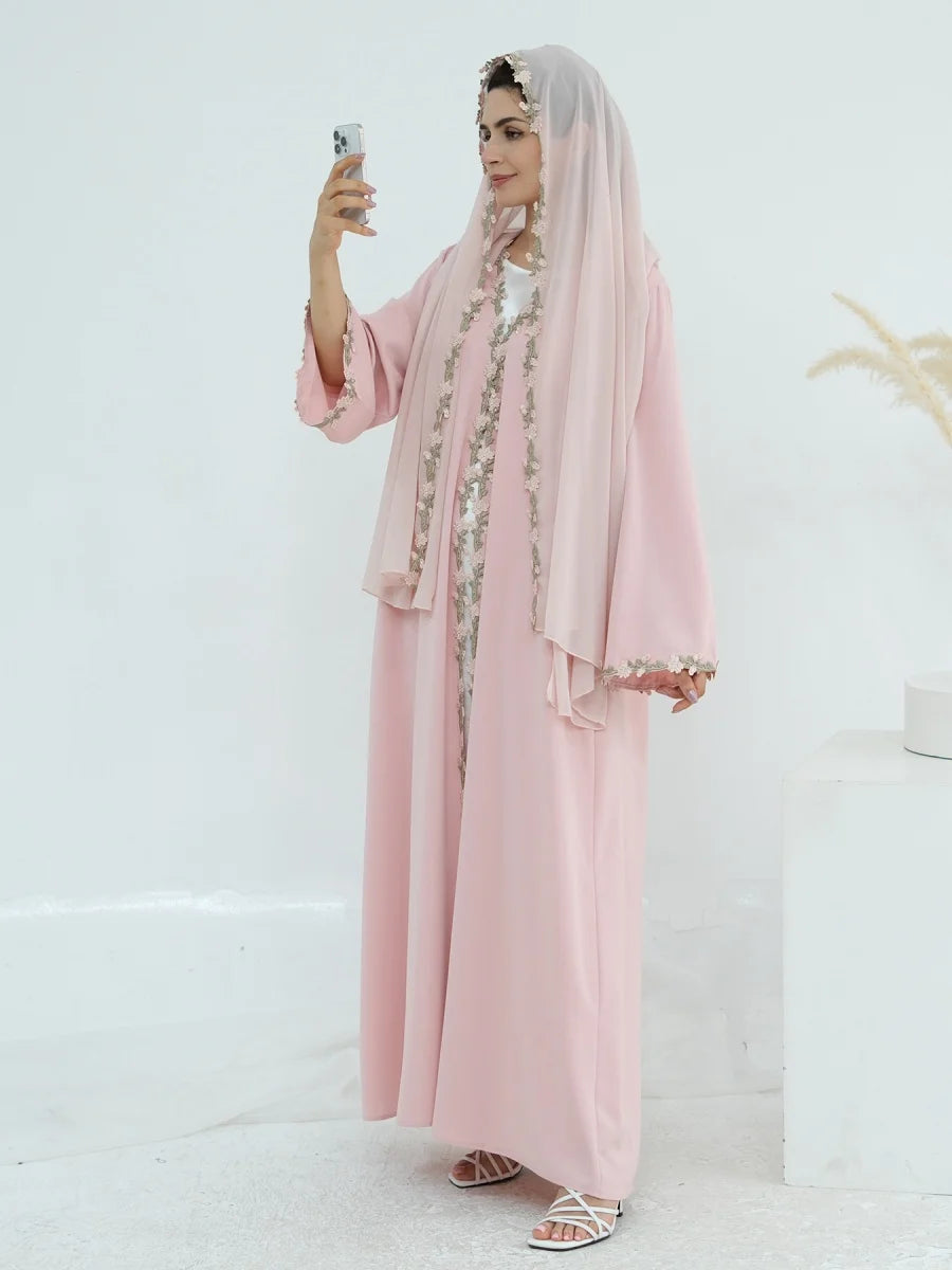 Muslim Women Türkiye Dubai Abaya Luxury embroidery Flower Kimono Cardigan Long Dress Modest Kaftan Robe Femme Islam Clothing