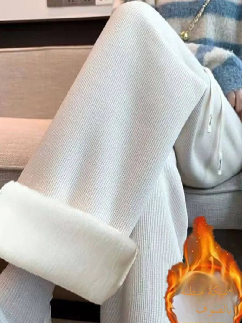 Lamb Velvet Thiened Fce Women's Autumn Winter Casual Pants High Waist Straight Leg Corduroy Trousers Trendy Outerwear