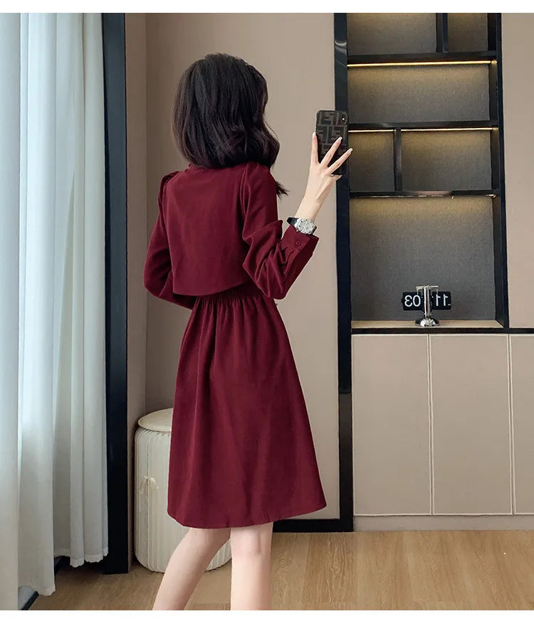 VigoAnne 2025 Woman Solid Long Sleeve Dress Spring Autumn Single Breasted Korean Casual Dresses Lady Evening Party Tight Dress