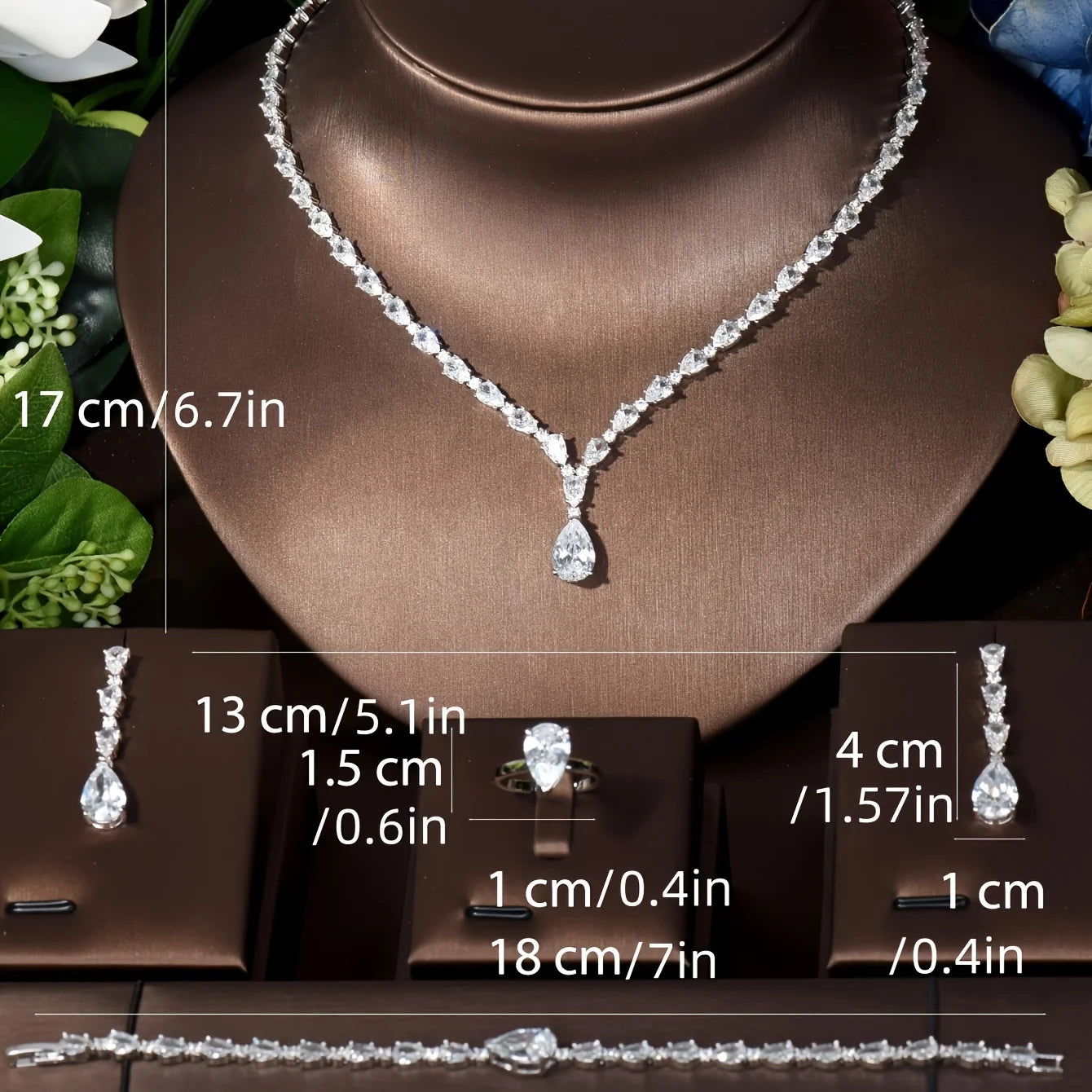 Simple CZ Ladies Jewelry Sets Water Drop Cubic Zirconia Crystal Tassel Earrings and Necklace Set for Women Gifts S-341