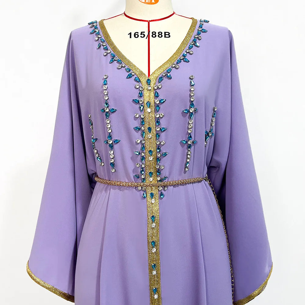 Luxury Diamond Party Dress for Women Robe Muslim Evening Abaya Arab Oman Dubai Moroccan Pakistan Jalabiya Caftan Ramadan Vestido