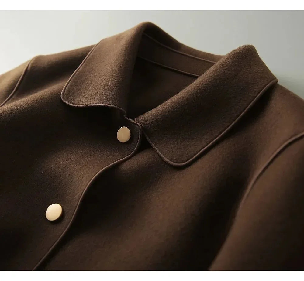 Double-Sided Woolen Short Coat Women's Suiting Jacket Autumn Winter New Style Turn-down Collar New Top Polyester Fiber
