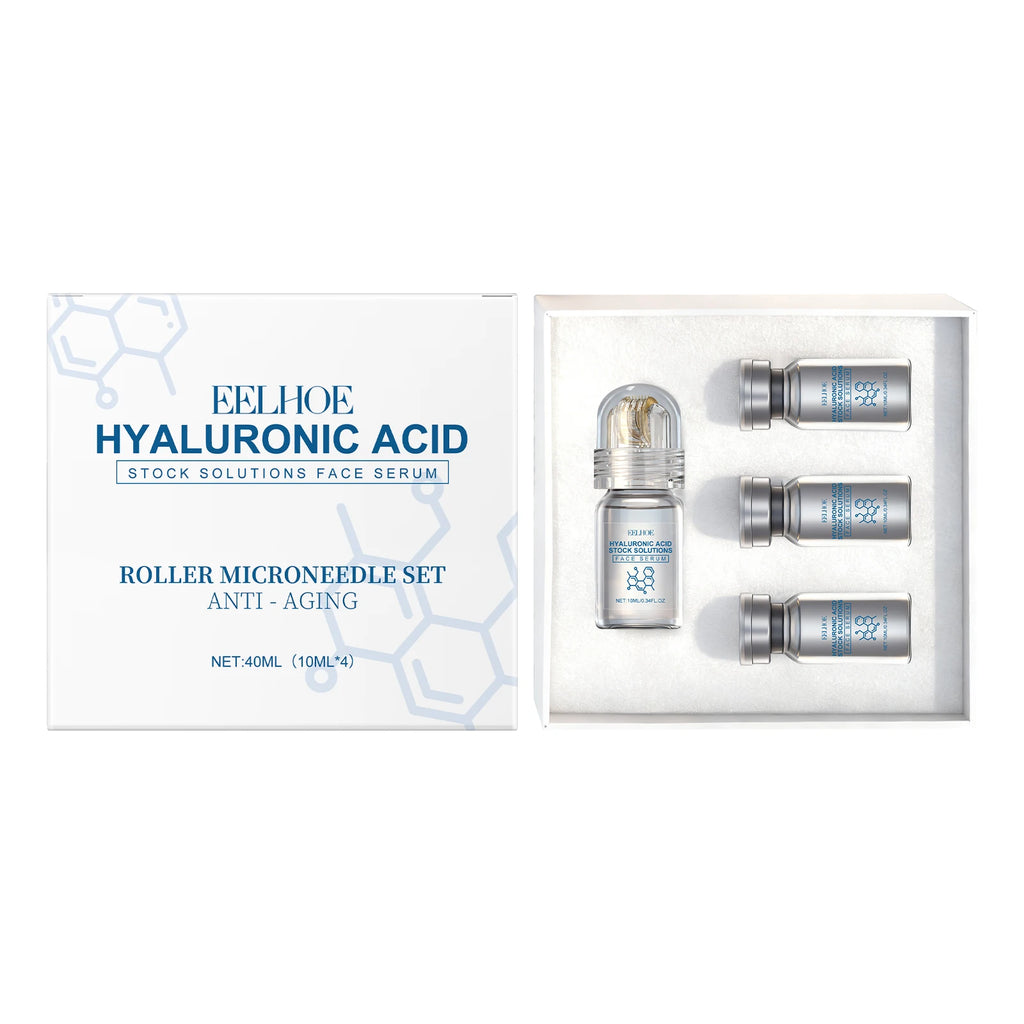 Hyaluronic Acid Stock Solutions Face Serum with Roller Microneedle Set Moisturizing Anti-Wrinkle Facial Serum Smoothing Refresh