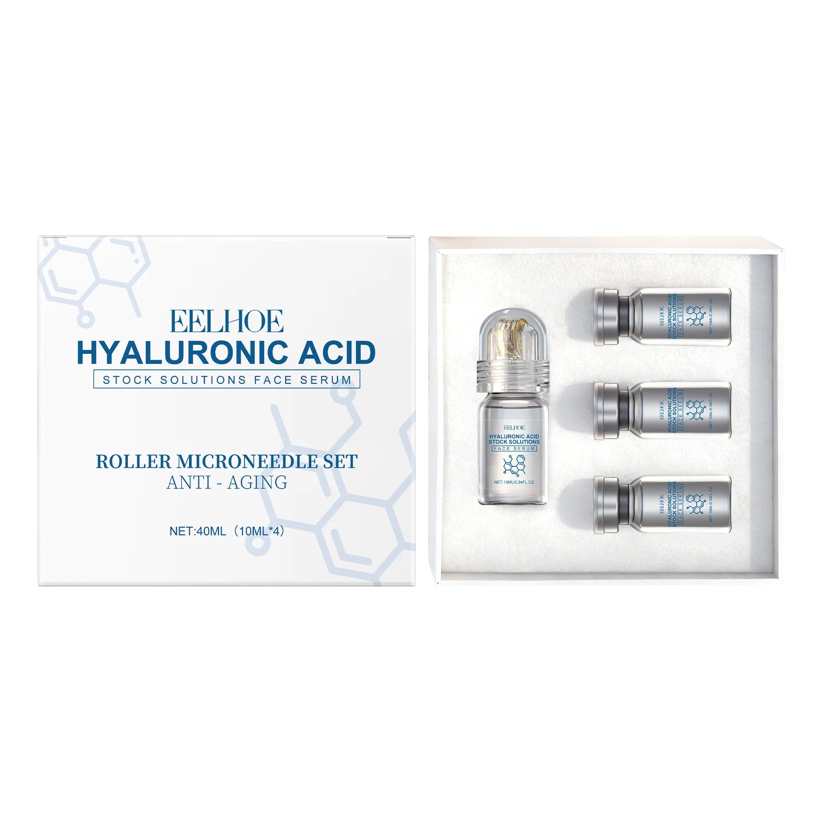 Hyaluronic Acid Stock Solutions Face Serum with Roller Microneedle Set Moisturizing Anti-Wrinkle Facial Serum Smoothing Refresh