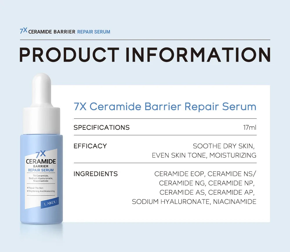 LAIKOU 7X Ceramide Barrier Repair Serum Intensive Hydration Enhanced Skin Barrier Improve Sensitive Repair Moisturizing Essence