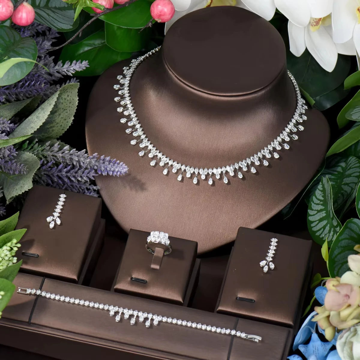 Hot Selling 4pcs Necklace and Earrings Set AAA Cubic Zircon Jewelry Set for Dubai Nigeria Women Bridal Wedding Accessories N-119