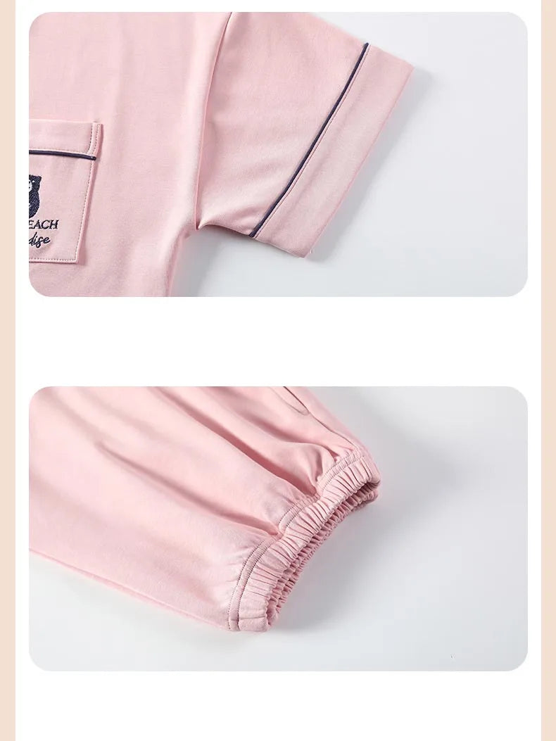 Dropshipping Female Pijamas Cartoon Summer Short Women Pajamas Sleeve Shorts Nightwear Sweet Sleepwear Pyjamas Woman Home Suit