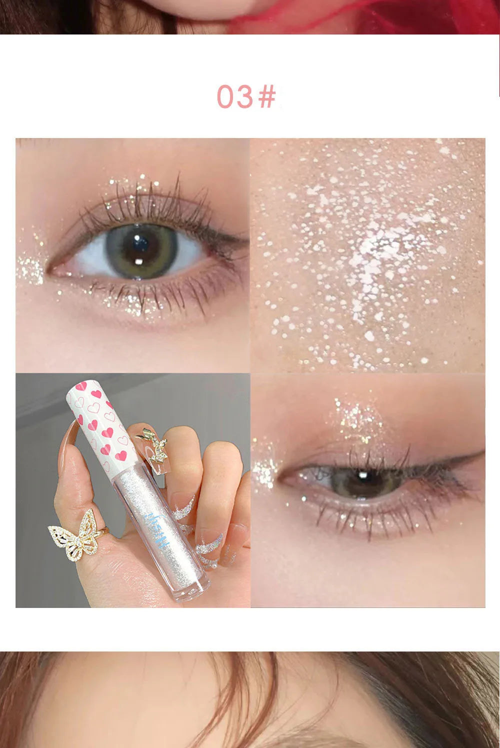 6 Colors Glitter Liquid Eyeshadow Waterproof Pearlescent Shiny Eye Shadow Highlighter Sequins Lying Silkworm Makeup Beauty Tool