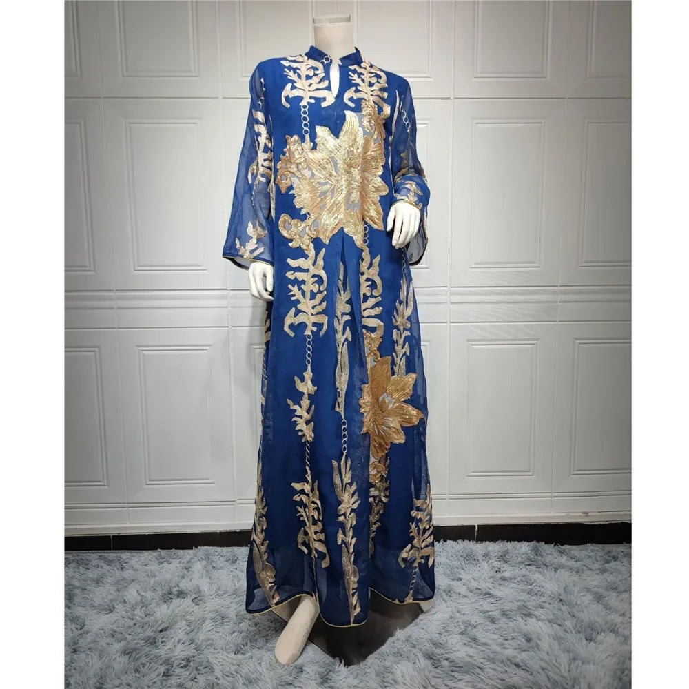 Muslim Abaya Dress Dubai Ramadan Sequins Floral Embroidered Moroccan Caftan Women Evening Gown Eid Djellaba Jalabiya Vestidos