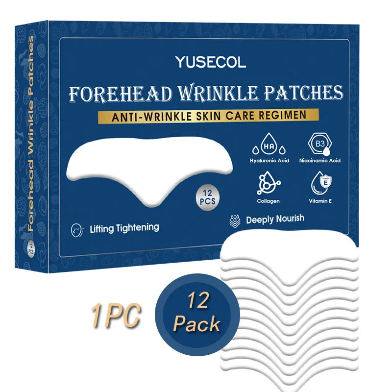 Forehead Wrinkle Patches 12Pcs with Aloe Collagen Vitamin E Anti Wrinkle Patches Forehead 8 Hour Night Wrinkles Treatment
