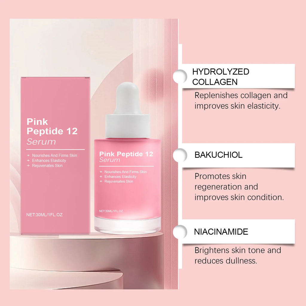 Pink Peptide 12 Facial Serum Niacinamide Hydration Firm-Looking Skin Uneven Tone Care Glass Skin Korean Skincare Face Essence