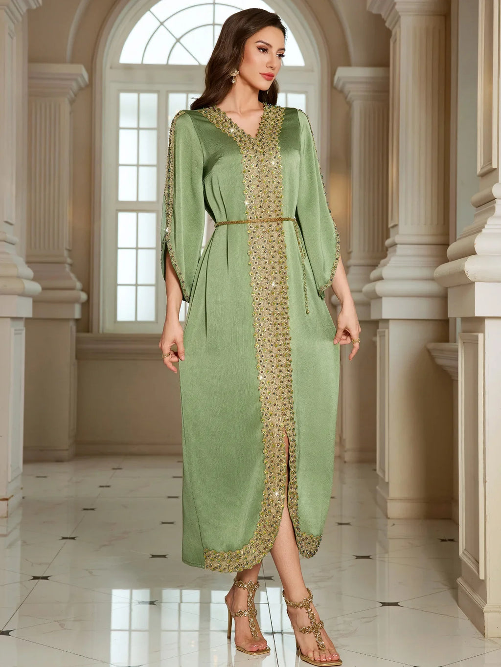 Abaya Jalabiya 2025 Eid Dress Women Muslim Beading Diamond Party Dress Lace Long Dresses  Vestidos Largos Arab Long Robe Morocco