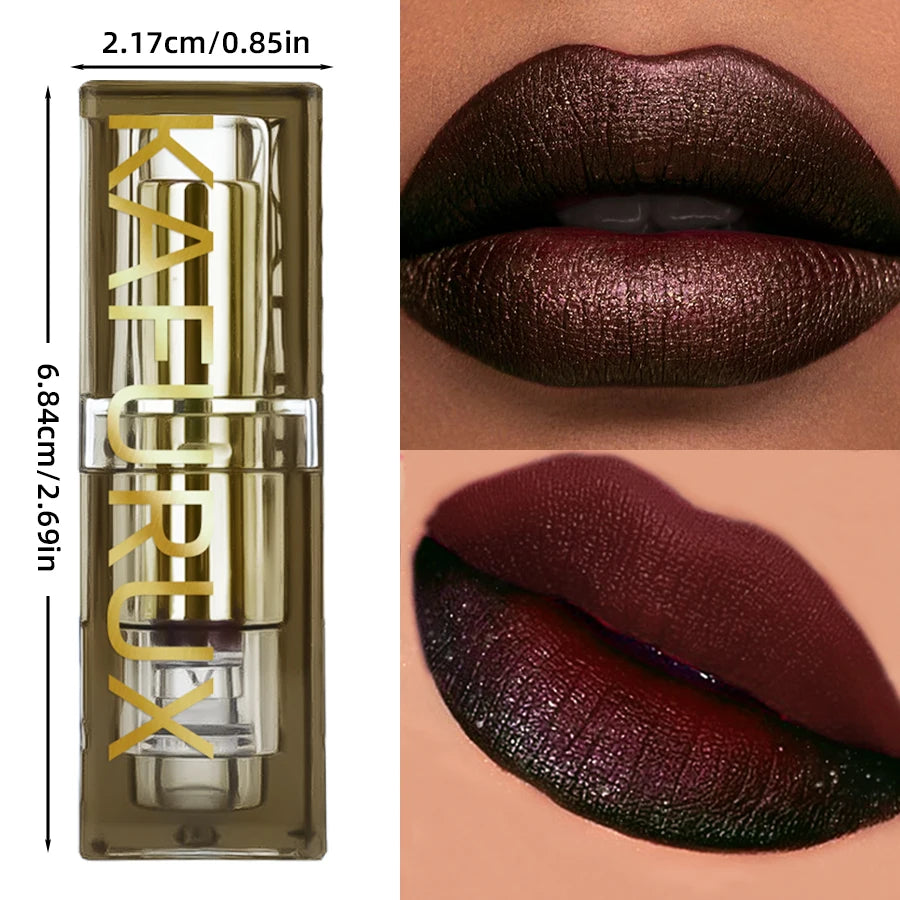 1PC Glitter Waterproof Two-tone Lipstick Matte Non-stick Pearlescent Diamond Lip Tint Red Black Brown Lips Makeup for Women Cosm