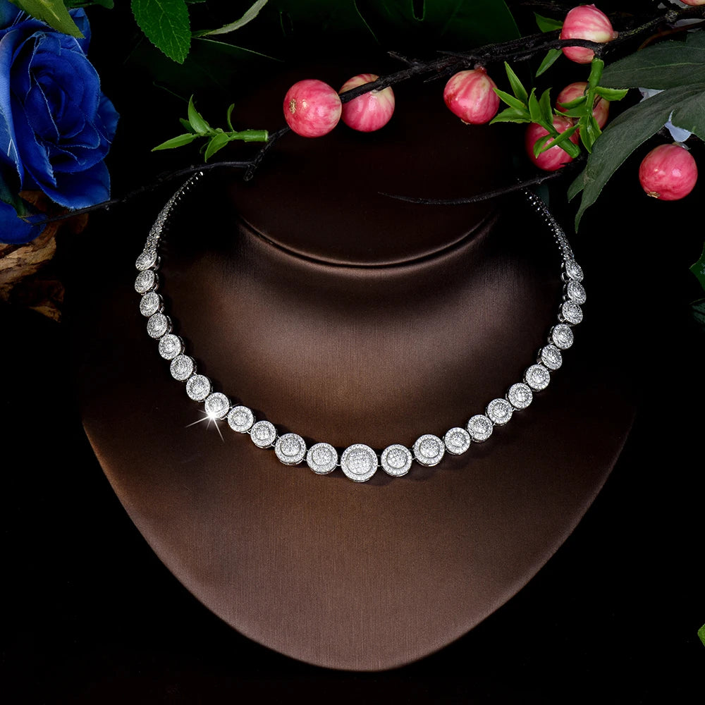 New cute fashion sliver color round necklace earrings bracelet women dress decorative jewelry set wedding prom gift M-866