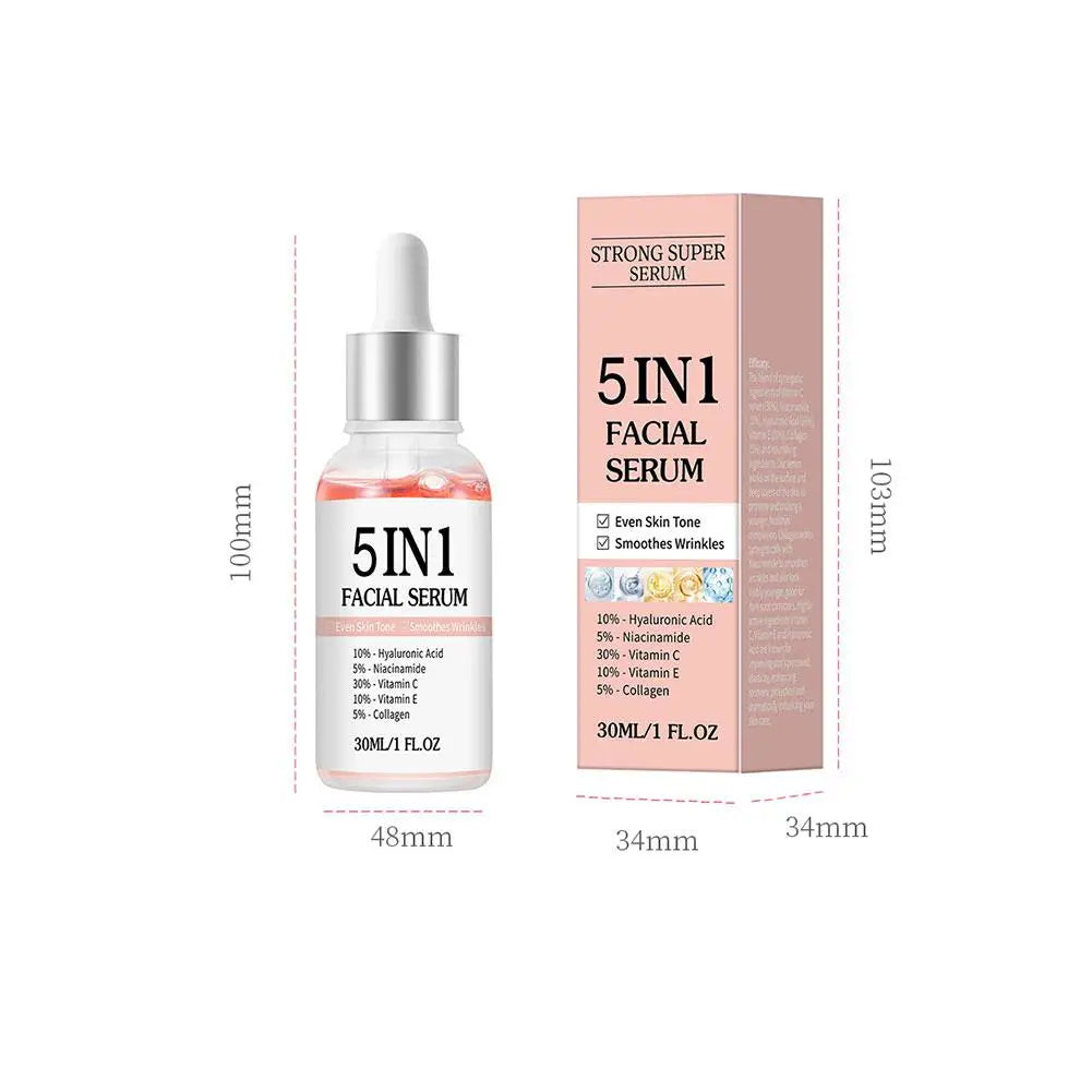 5-in-1 Face Serum Hyaluronic Acid, Niacinamide & Vitamin C Hydrating Brightening Serum for Women Skin Tone & Wrinkle Reduction