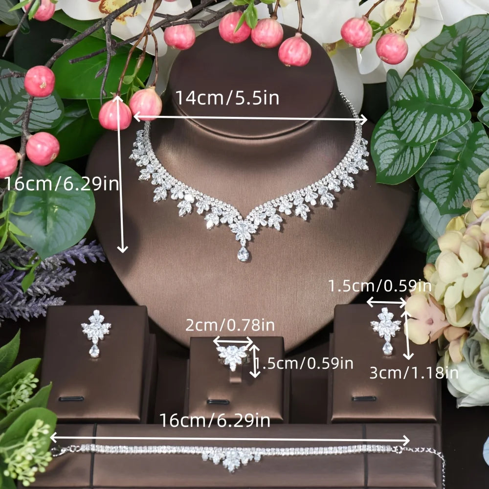 Classic Water Drop Cubic Zirconia Dubia Women Bridal Jewelry Sets 4PCS Necklace Earring Set Bijoux Femme Ensemble S-342